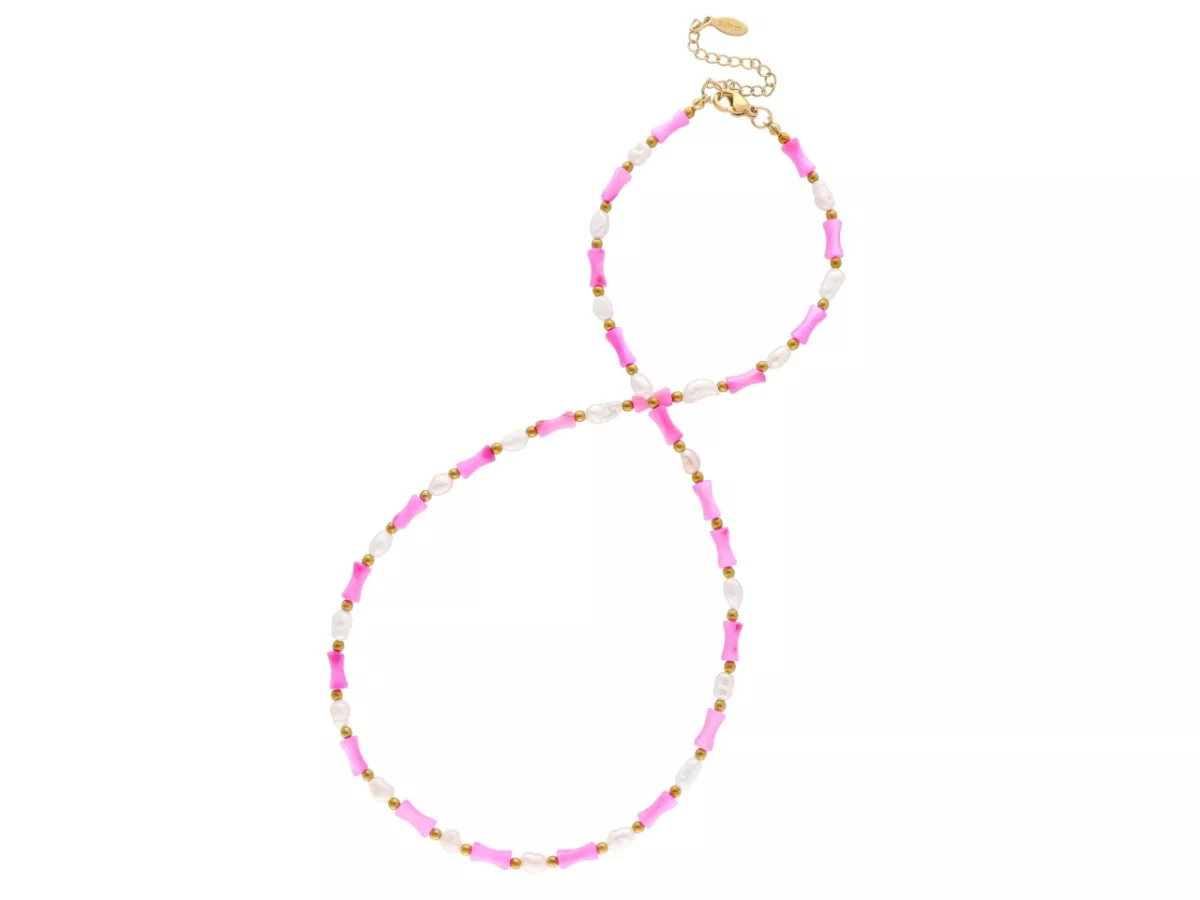 N3M60 NASZYJNIK MASA PERŁOWA PERŁA NATURALNA I STAL CHIRURGICZNA