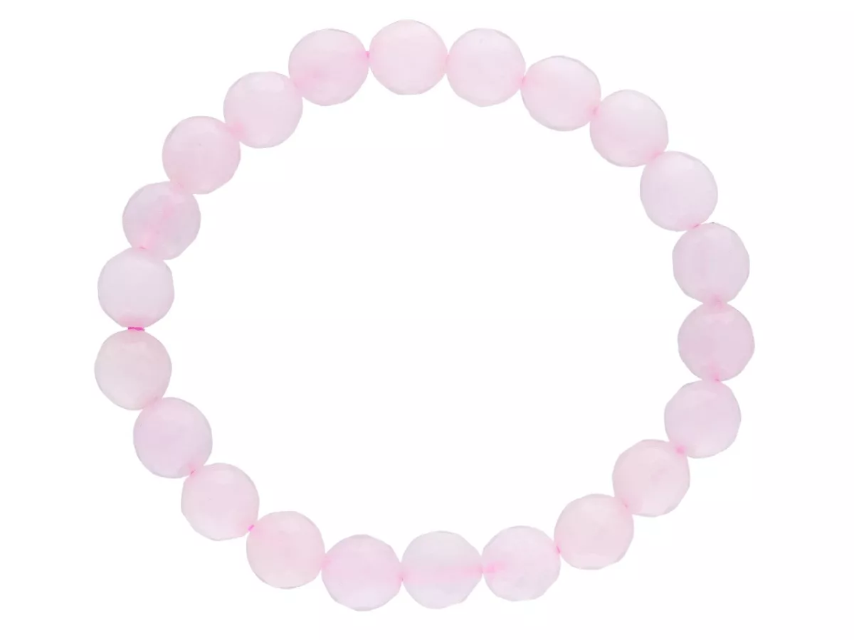 R2S58 BRANSOLETKA KWARC RÓŻOWY KULE FASETOWANE 8 mm