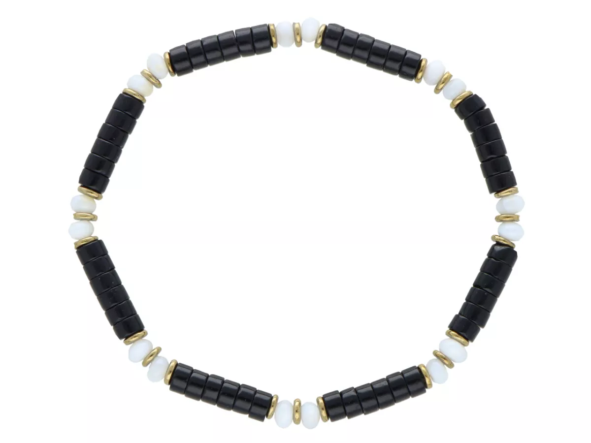 R5A33 BRANSOLETKA ONYKS MASA PERŁOWA I HEMATYT