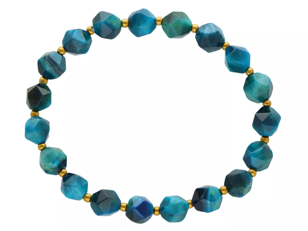 R4M28 BRANSOLETKA TYGRYSIE OKO TURKUSOWE KULE FASETOWANE 8 mm