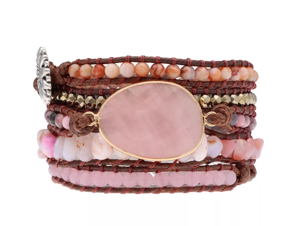 R4W77 BRANSOLETKA 3w1 MIX KAMIENI STAL CHIRURGICZNA I SZNUREK