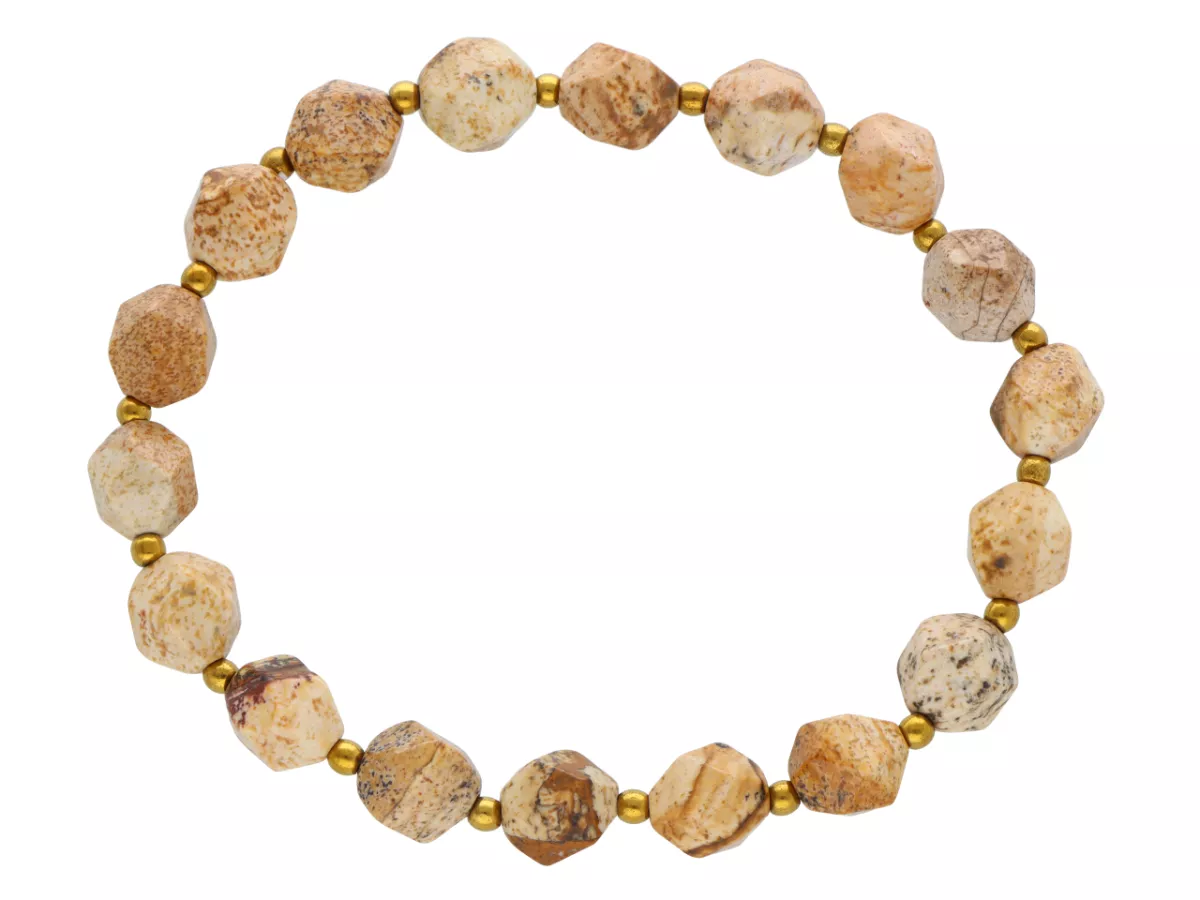 R4M33 BRANSOLETKA JASPIS OBRAZKOWY DIAMENTOWY KULE FASETOWAN 8 mm