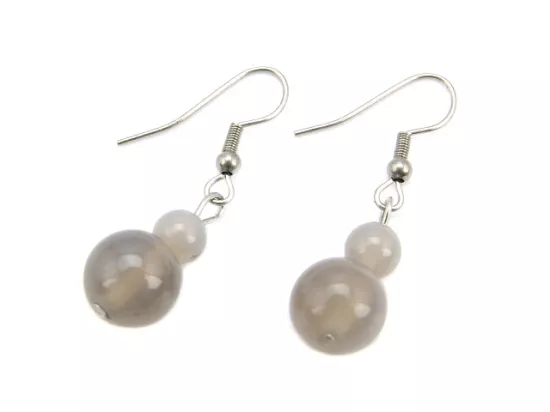 U1J34 KOLCZYKI SZARY AGAT I STAL CHIRURGICZNA KULE 1 PARA