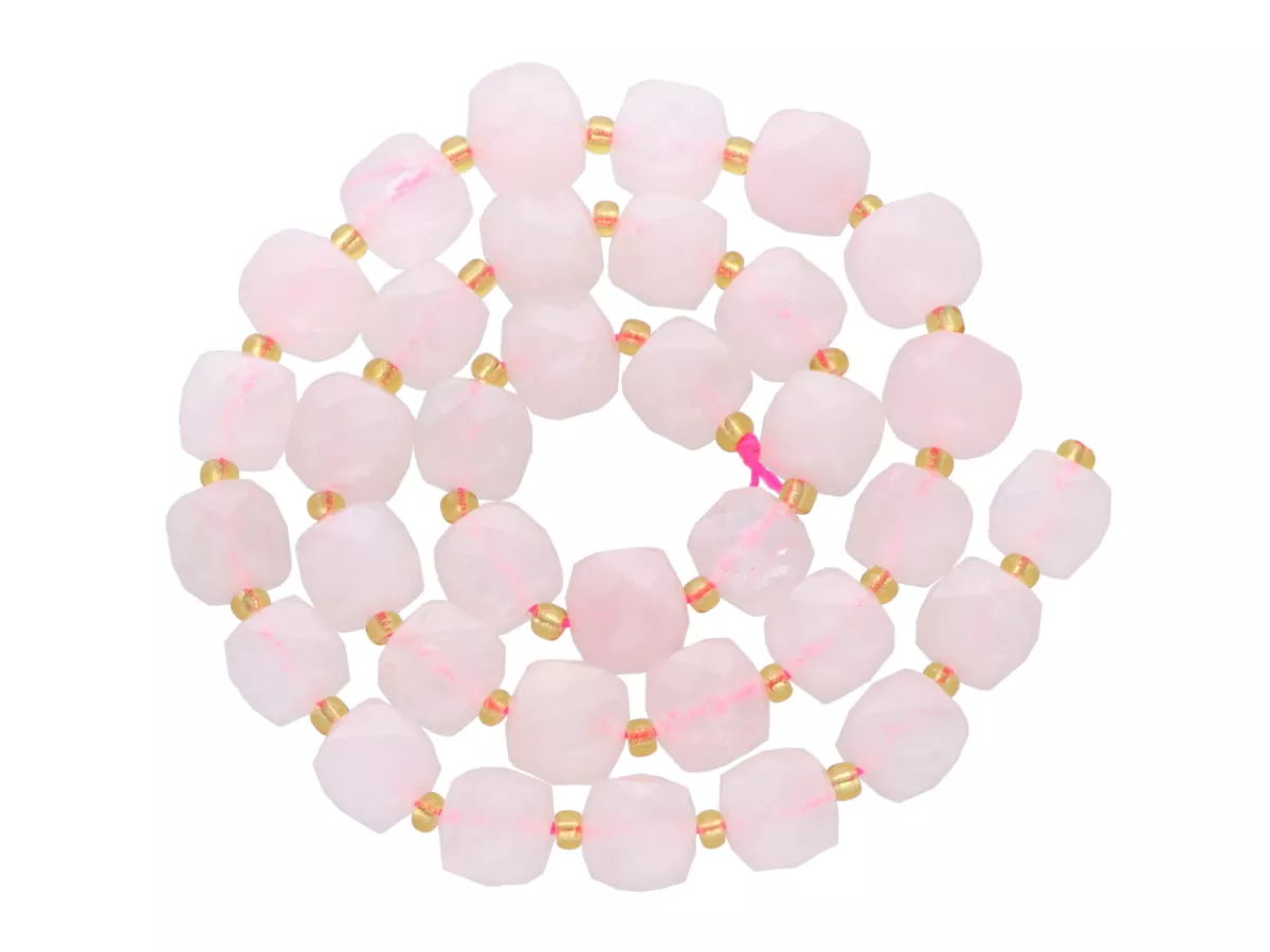 K7I93 KWARC RÓŻOWY KOSTKI FASETOWANE 9/9 mm - 1 SZNUR