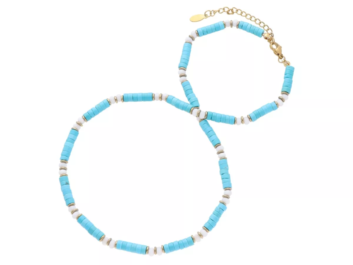 N3O07 NASZYJNIK TURKUS MASA PERŁOWA I HEMATYT