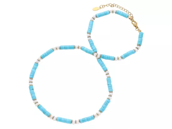 N3O07 NASZYJNIK TURKUS MASA PERŁOWA I HEMATYT