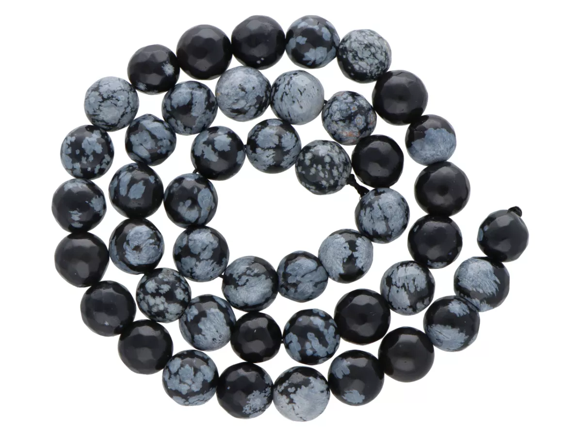 K6M38 OBSYDIAN ŚNIEŻNY KULE FASETOWANE 8,5 mm 1 SZNUR