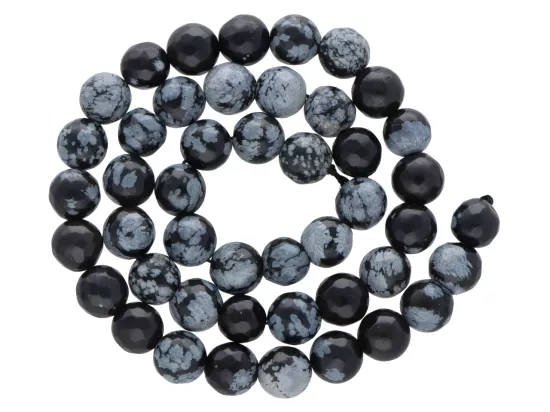 K6M38 OBSYDIAN ŚNIEŻNY KULE FASETOWANE 8,5 mm 1 SZNUR