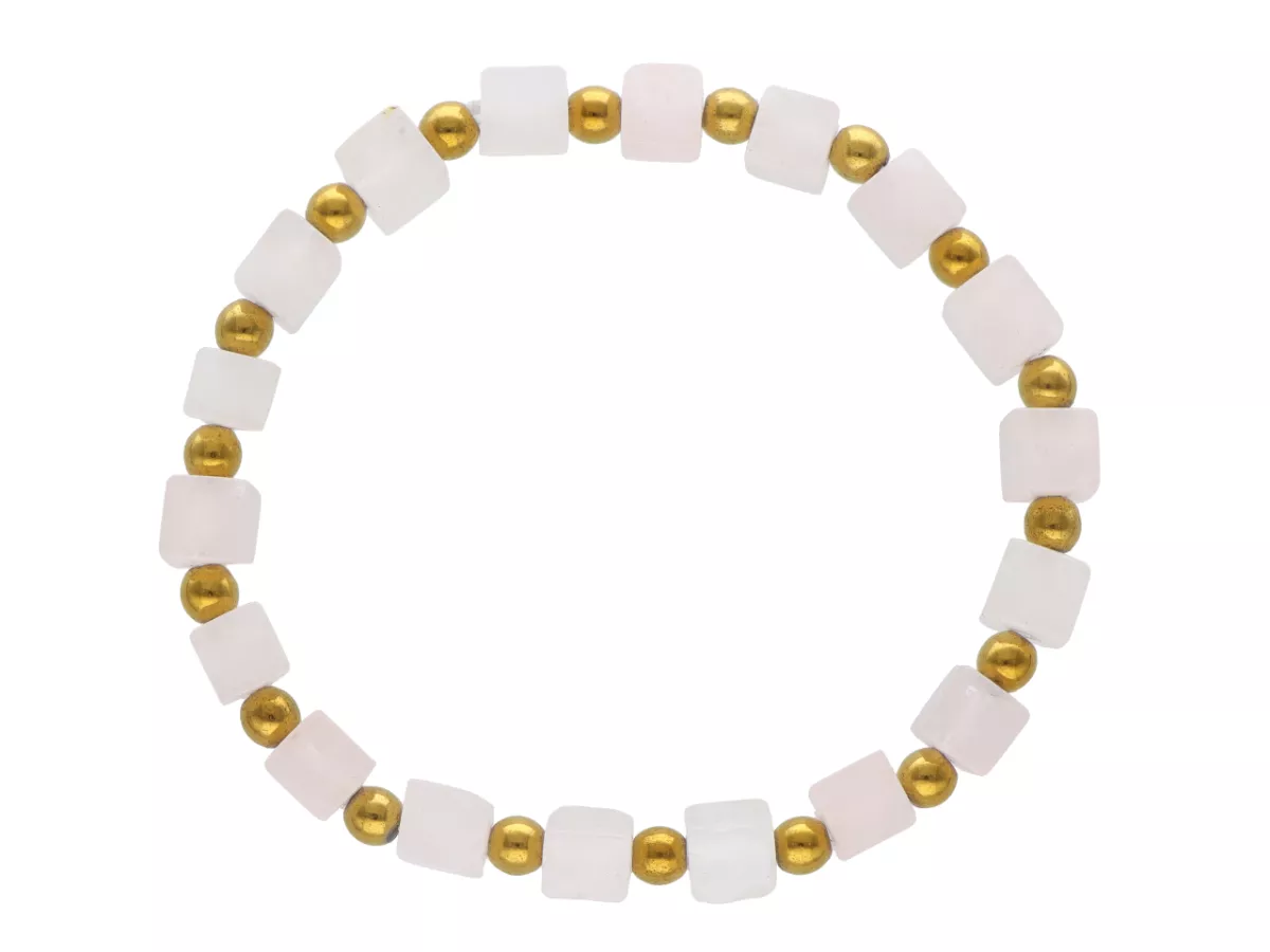 R4K65 BRANSOLETKA KWARC RÓŻOWY KOSTKI 6,5 mm