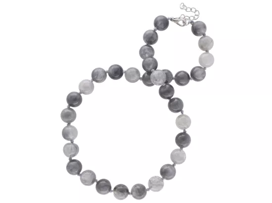 N2B58 NASZYJNIK AGAT POPIELATY KULE 12 mm