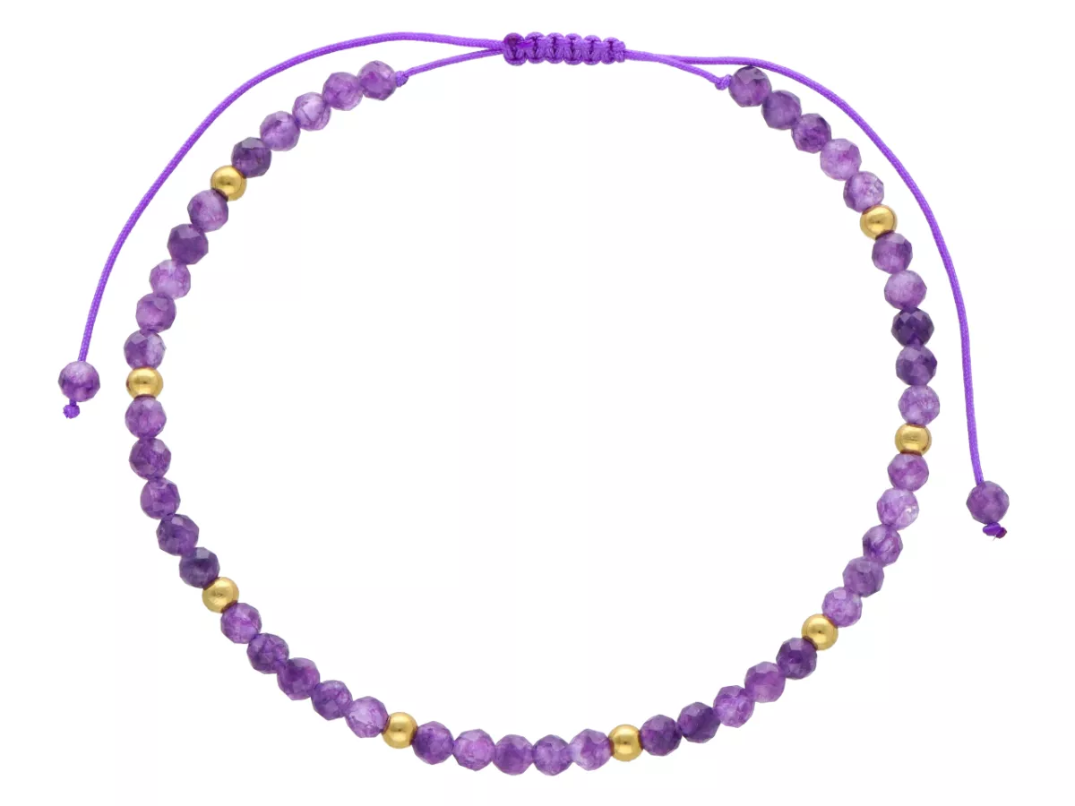 R4O04 BRANSOLETKA SHAMBALLA AMETYST I STAL CHIRURGICZNA