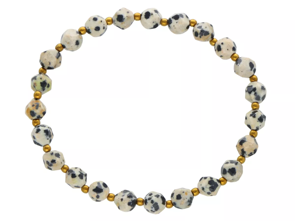 R4M19 BRANSOLETKA JASPIS DALMATYŃSKI DIAMENTOWY KULE FASETOW 6 mm