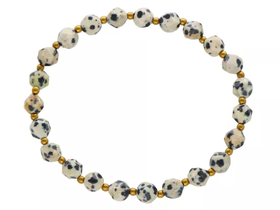 R4M19 BRANSOLETKA JASPIS DALMATYŃSKI DIAMENTOWY KULE FASETOW 6 mm