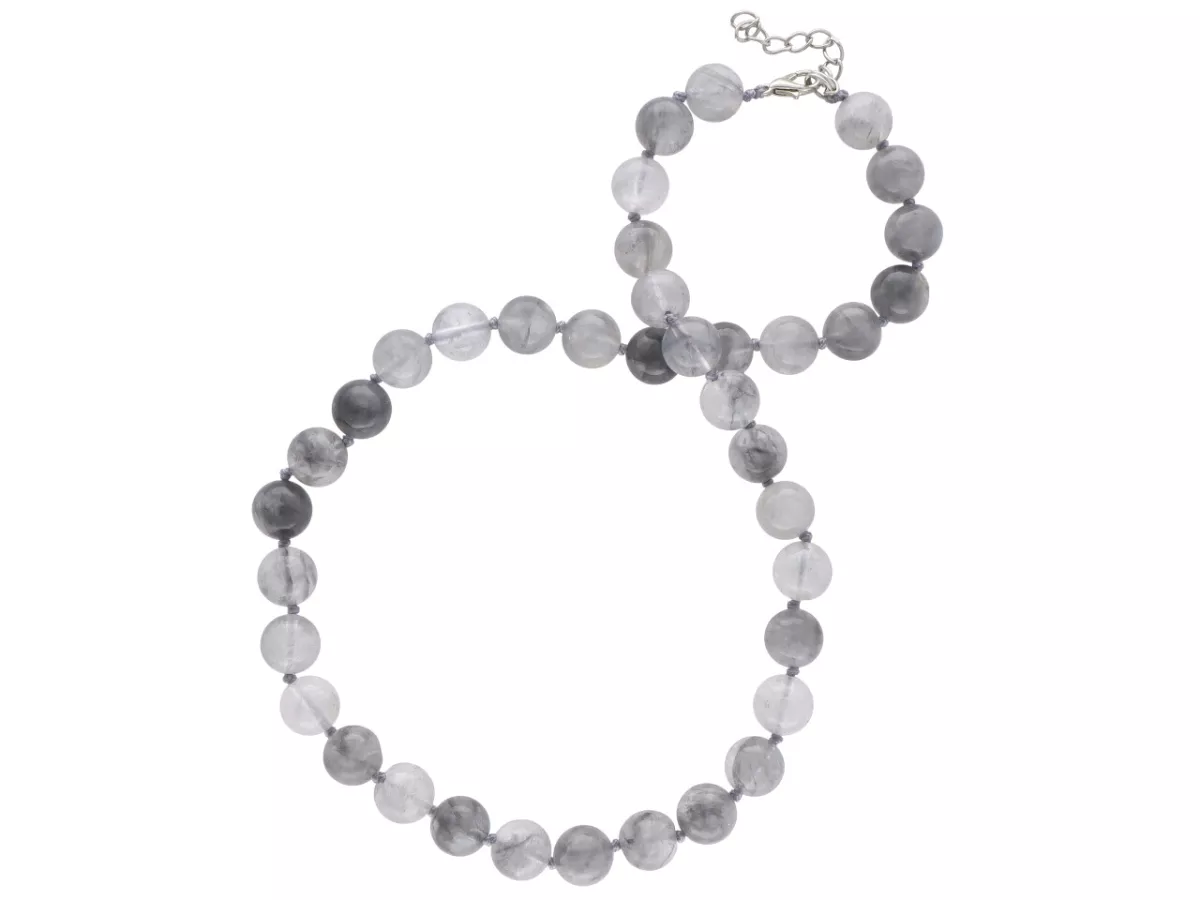 N2B57 NASZYJNIK AGAT POPIELATY KULE 10 mm