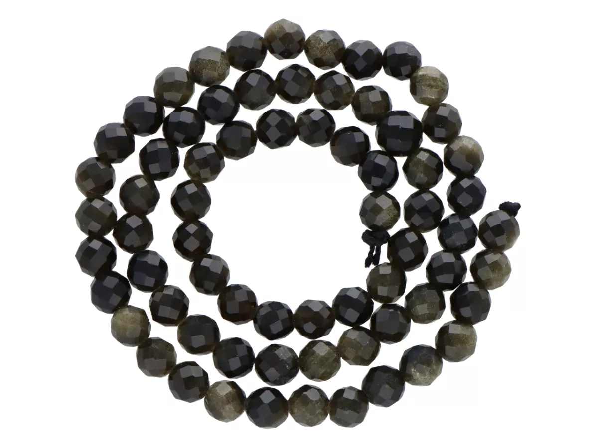 K7H99 OBSYDIAN ZŁOTY KULE FASETOWANE 6,5 mm - 1 SZNUR