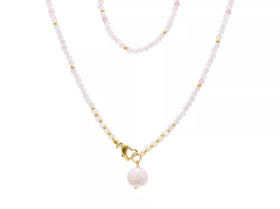 N3M31 NASZYJNIK KWARC RÓŻOWY I MASA PERŁOWA