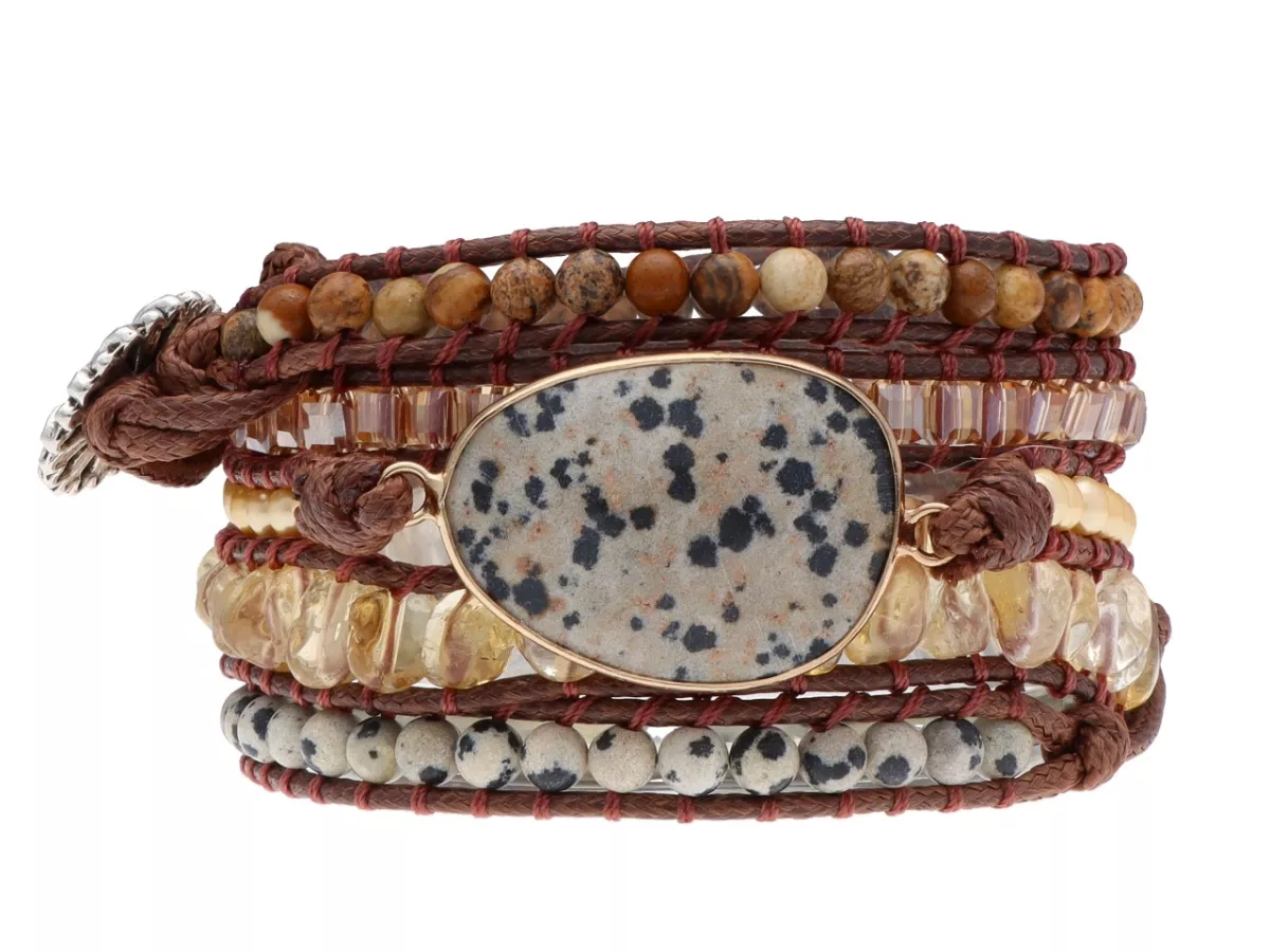 R4W80 BRANSOLETKA 3w1 MIX KAMIENI KRYSZTAŁKI PERŁY STAL I SZNUREK