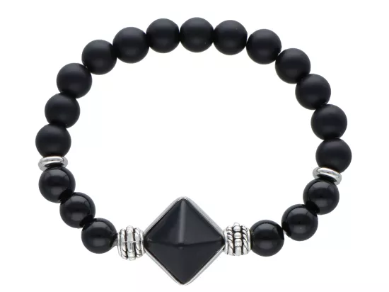 R4J97 BRANSOLETKA LAWA PRASOWANA I ONYKS KULE 8 mm