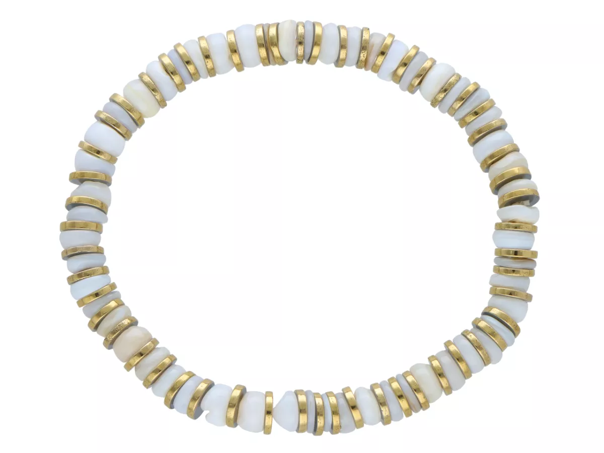 R5A26 BRANSOLETKA MASA PERŁOWA I HEMATYT