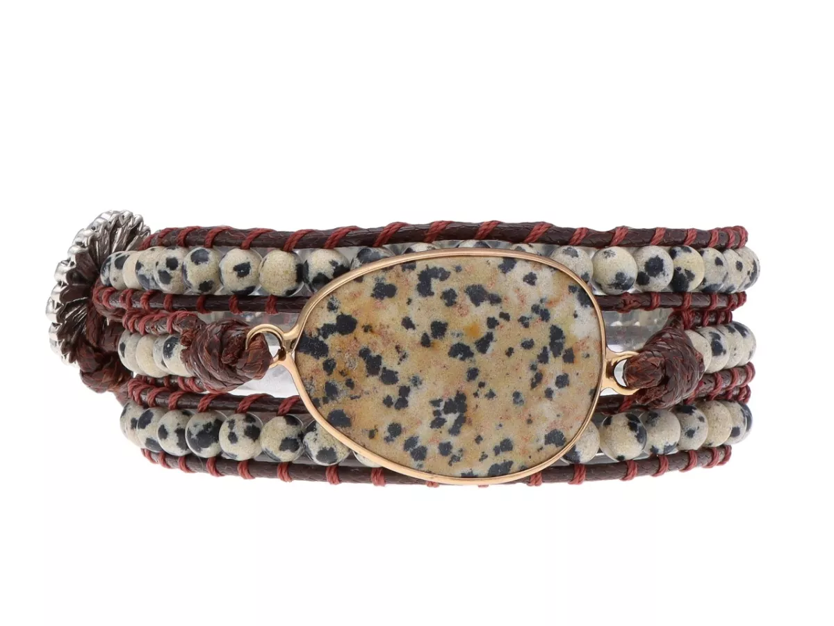 R4W89 BRANSOLETKA 2w1 AGAT DALMATYŃSKI STAL CHIRURGICZNA SZNUREK