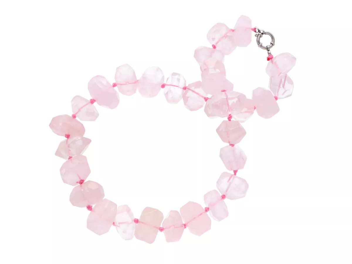 N3K50 NASZYJNIK KWARC RÓŻOWY BRYŁKI