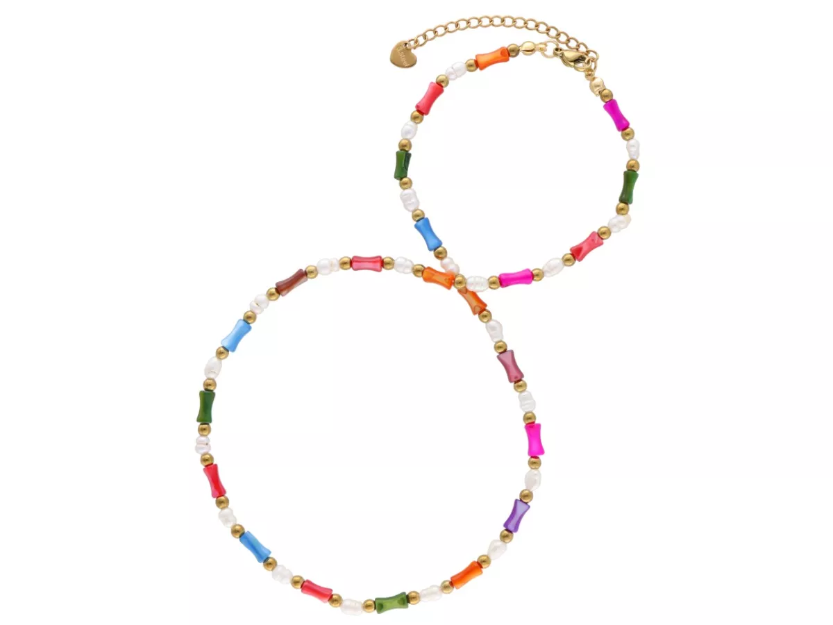 N3M58 NASZYJNIK MASA PERŁOWA PERŁA NATURALNA I STAL CHIRURGICZNA