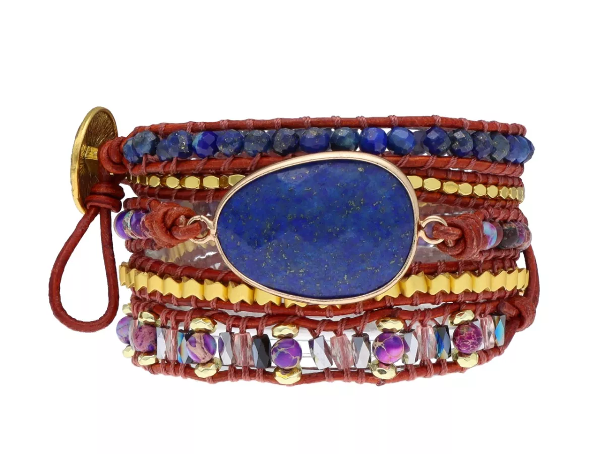 R4W70 BRANSOLETKA 3w1 MIX KAMIENI KRYSZTAŁKI STAL I RZEMIEŃ