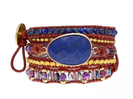 R4W70 BRANSOLETKA 3w1 MIX KAMIENI KRYSZTAŁKI STAL I RZEMIEŃ