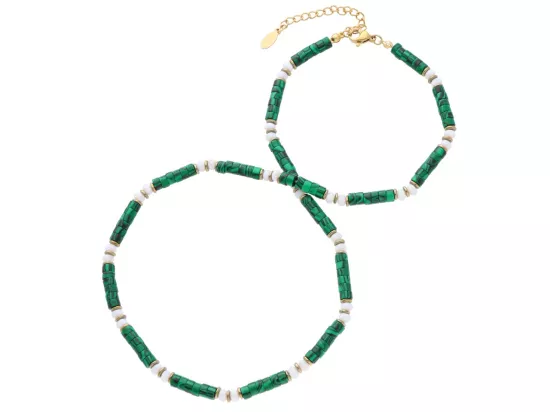 N3O09 NASZYJNIK MALACHIT MASA PERŁOWA I HEMATYT