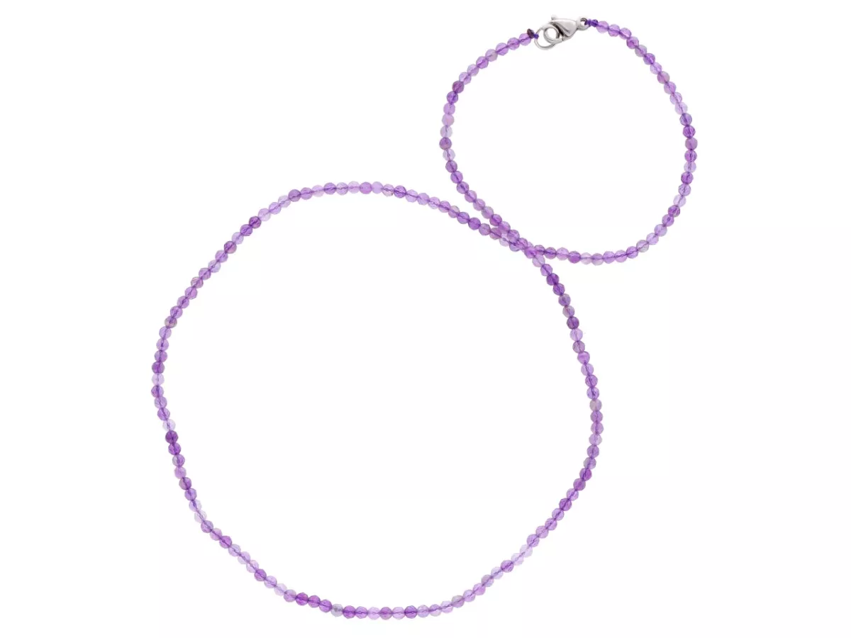 N2P18 NASZYJNIK AMETYST KULE FASETOWANE 2 mm
