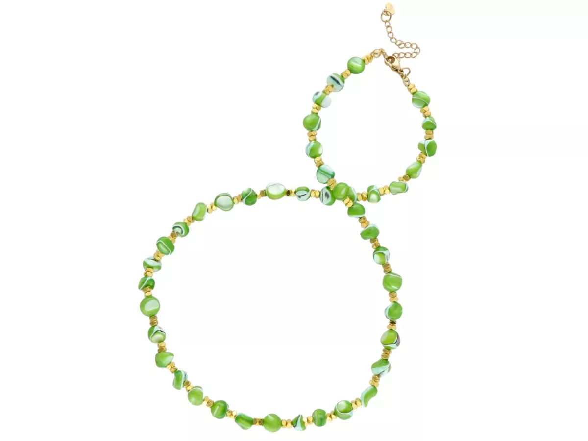 N3L78 NASZYJNIK MASA PERŁOWA I HEMATYT