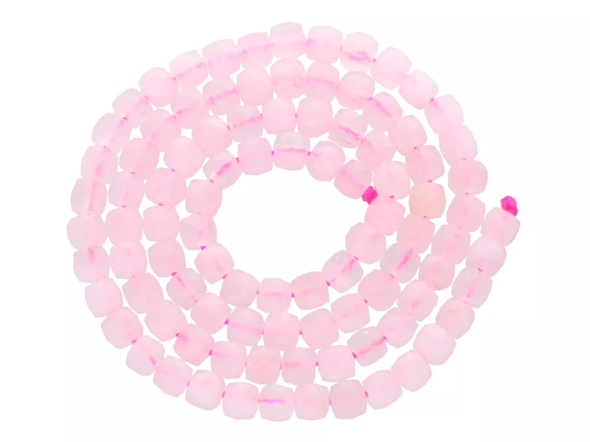 K7H83 KWARC RÓŻOWY KOSTKI FASETOWANE 4,5/4,5 mm - 1 SZNUR