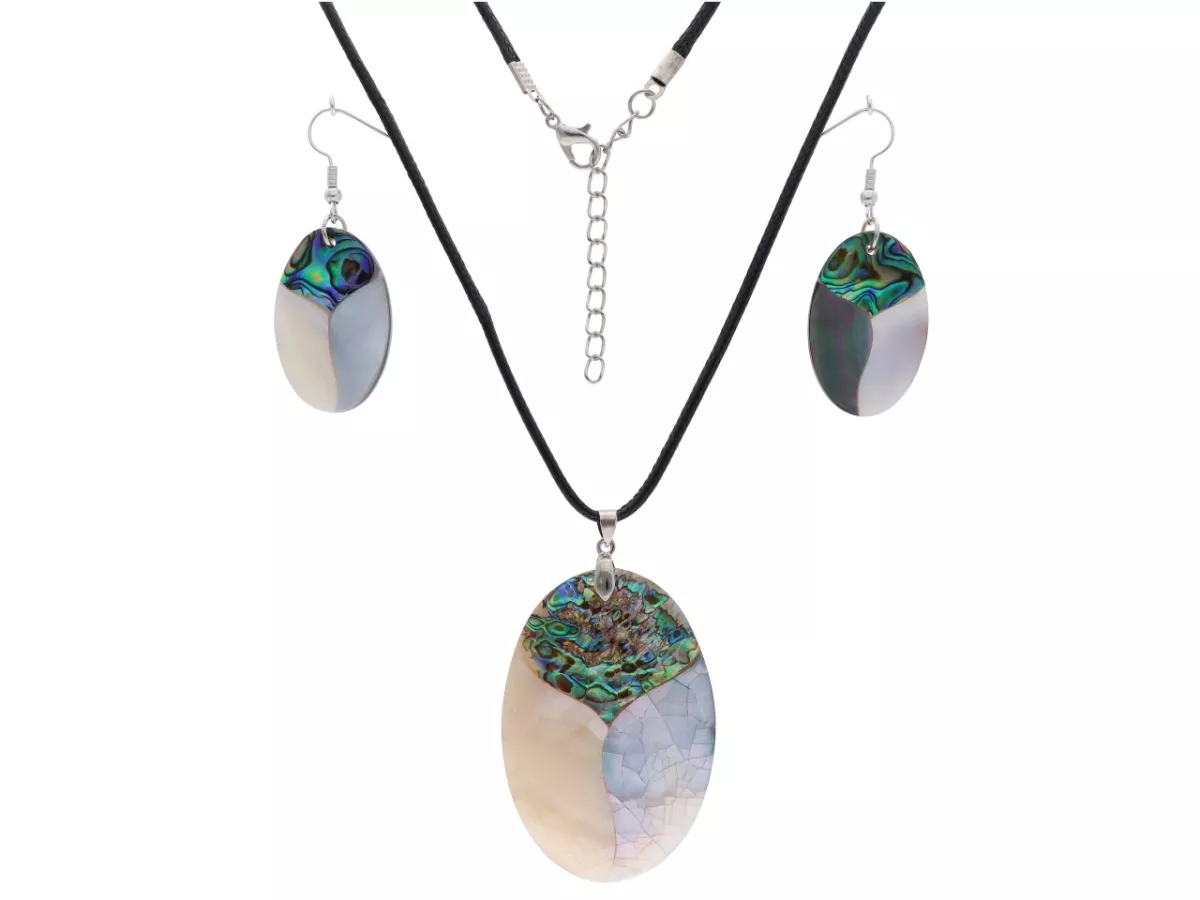 N3N73 KOMPLET BIŻUTERII MASA PERŁOWA - NASZYJNIK I KOLCZYKI