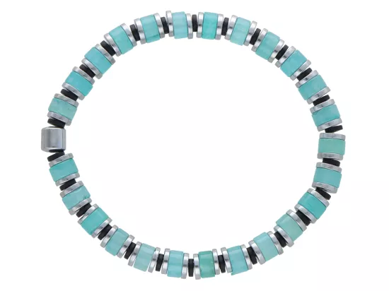 R4O69 BRANSOLETKA JADEIT AMAZONITOWY KAMIEŃ TYGRYSI I HEMATYT