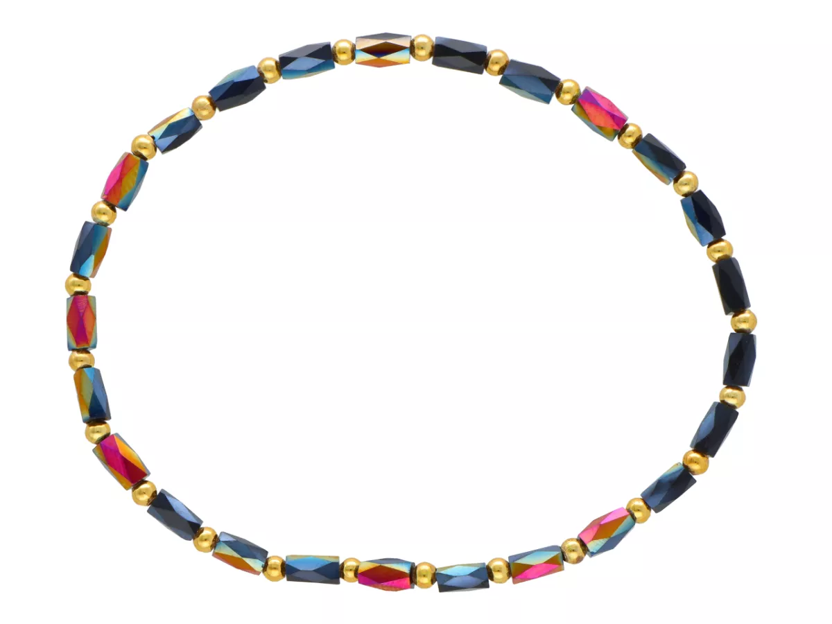 R4S62 BRANSOLETKA KRYSZTAŁKI I STAL CHIRURGICZNA NA GUMCE