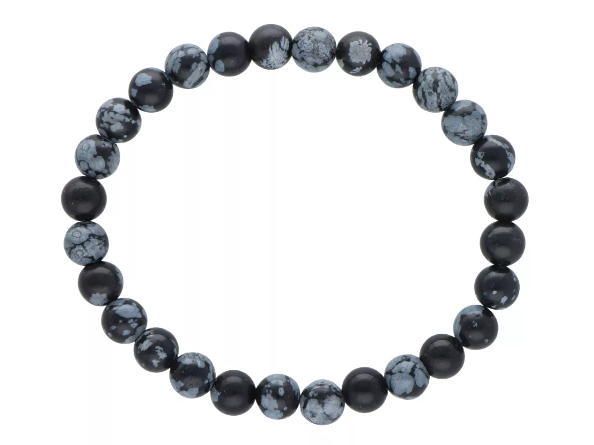 R1W77 BRANSOLETKA OBSYDIAN ŚNIEŻNY KULE 6,5 mm