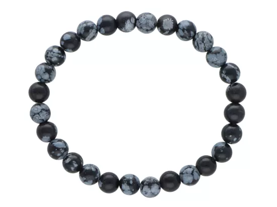 R1W77 BRANSOLETKA OBSYDIAN ŚNIEŻNY KULE 6,5 mm