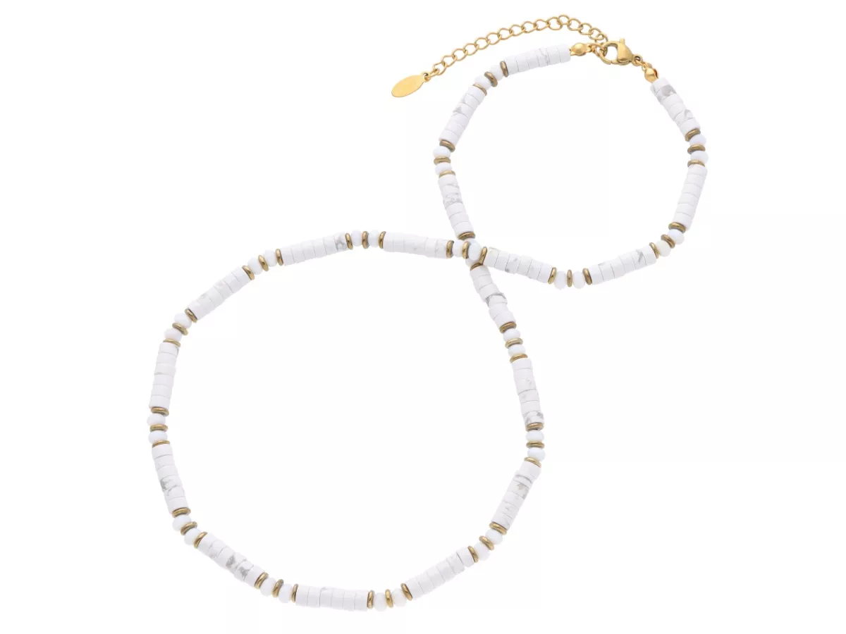 N3O08 NASZYJNIK HOWLIT BIAŁY LUX MASA PERŁOWA I HEMATYT