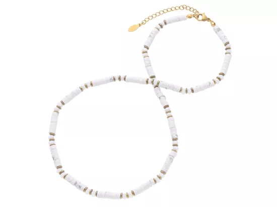 N3O08 NASZYJNIK HOWLIT BIAŁY LUX MASA PERŁOWA I HEMATYT