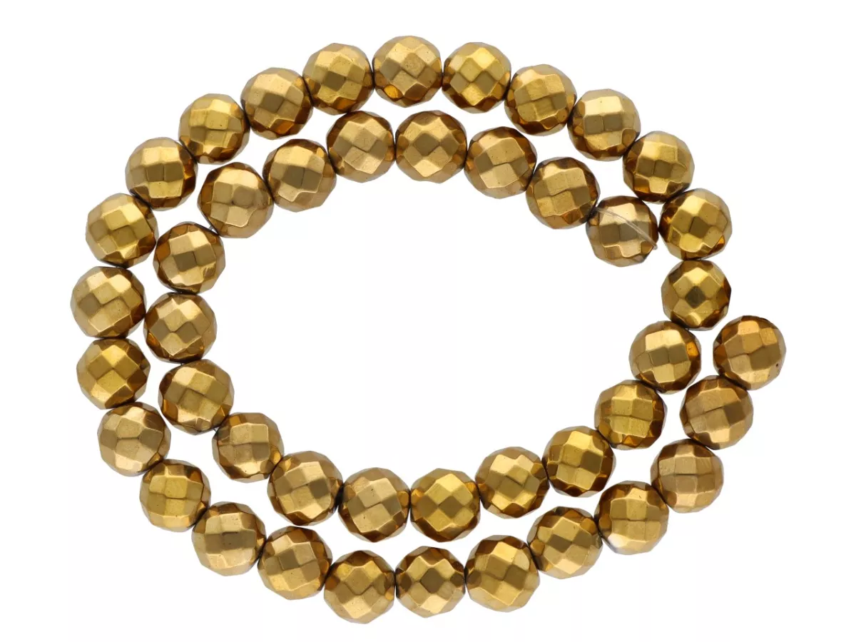 K5W24 HEMATYT ZŁOTY KULE FASETOWANE 10mm