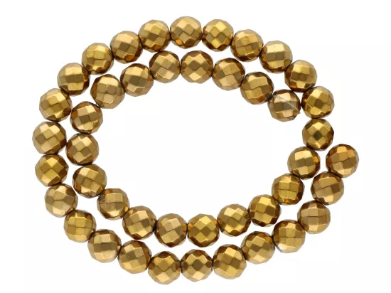 K5W24 HEMATYT ZŁOTY KULE FASETOWANE 10mm