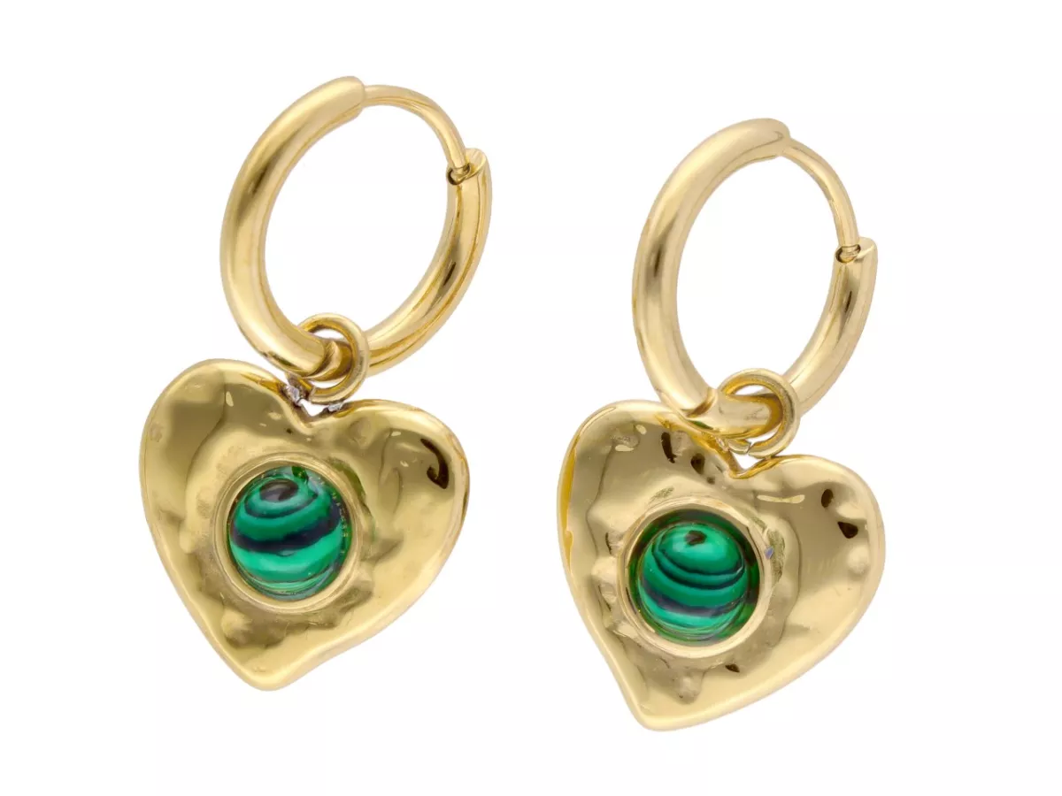 U1X20 KOLCZYKI MALACHIT I STAL CHIRURGICZNA 1 PARA