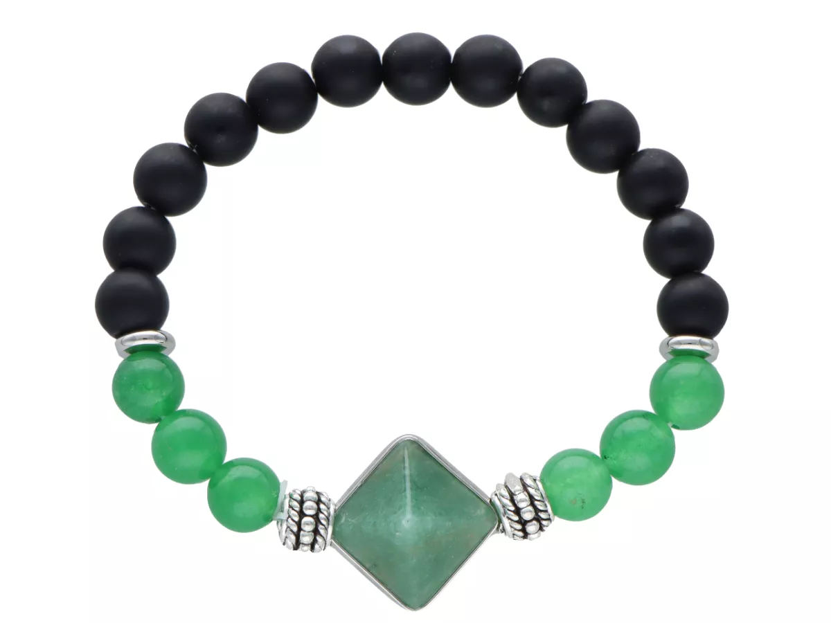 R4K03 BRANSOLETKA LAWA PRASOWANA I NEFRYT KULE 8 mm