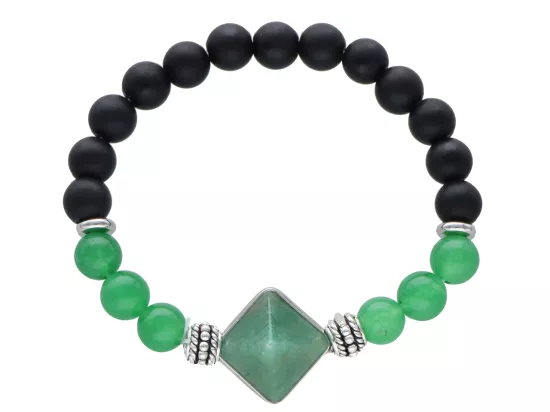 R4K03 BRANSOLETKA LAWA PRASOWANA I NEFRYT KULE 8 mm