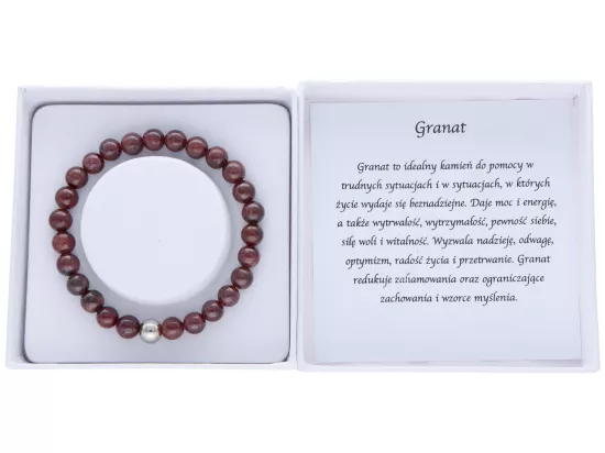R3O49 BRANSOLETKA GRANAT KULE 8 mm W PUDEŁKU