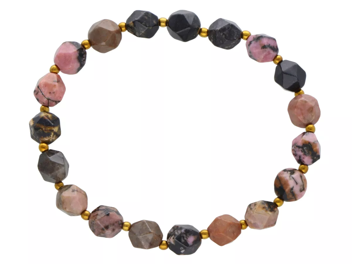 R4M32 BRANSOLETKA RODONIT DIAMENTOWY KULE FASETOWANE 8 mm