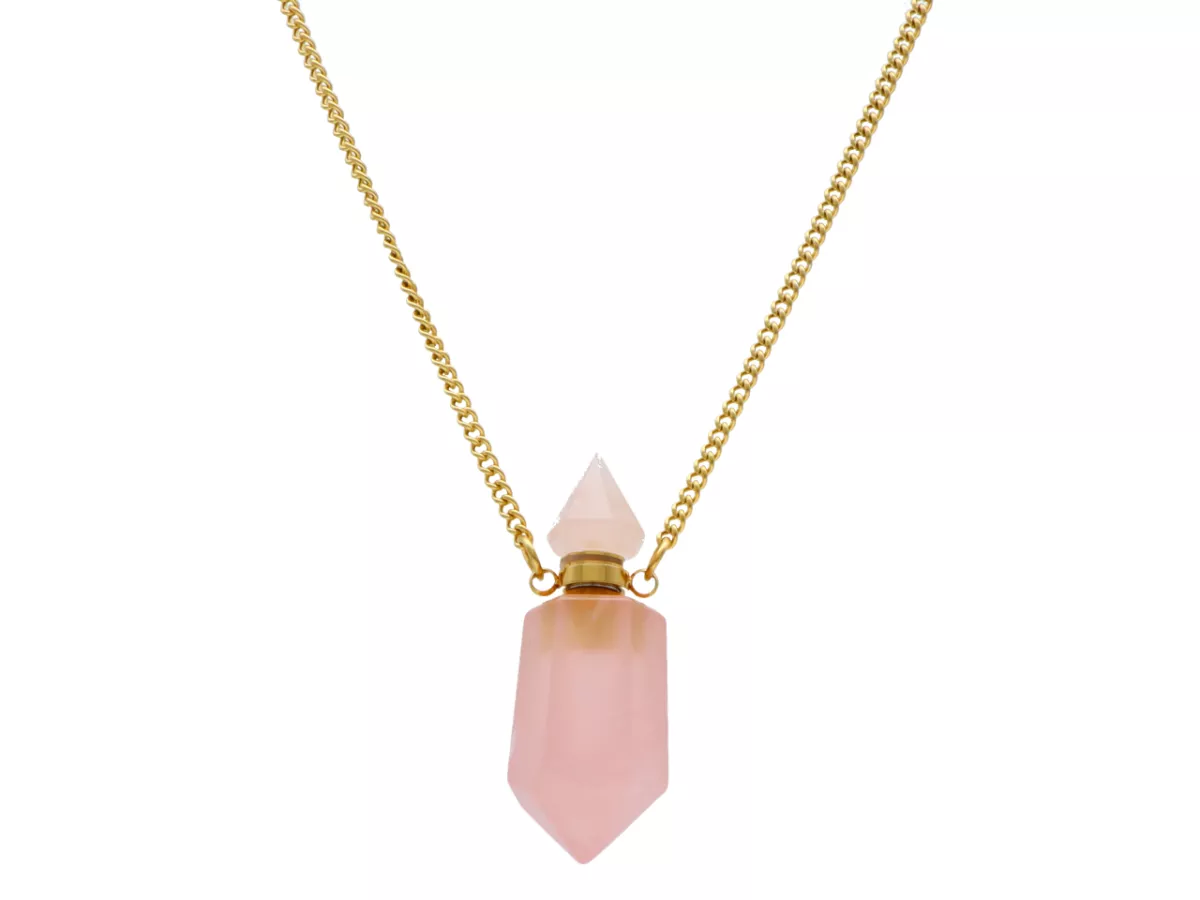 N3E57 NASZYJNIK PERFUMETKA KWARC RÓŻOWY I STAL CHIRURGICZNA