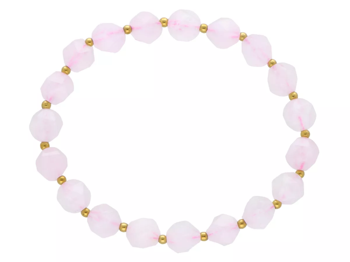 R4M25 BRANSOLETKA KWARC RÓŻOWY DIAMENTOWY KULE FASETOWANE 8 mm