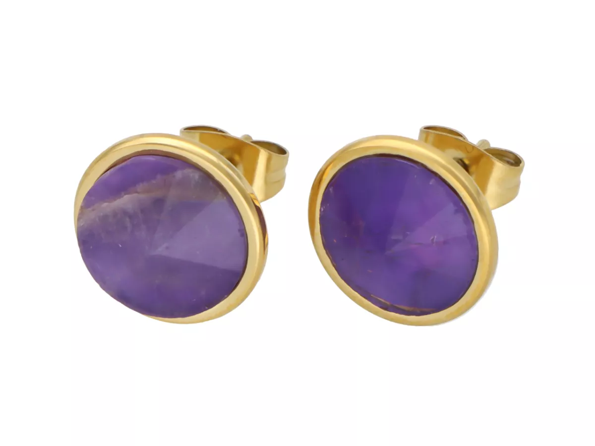 U1W51 KOLCZYKI AMETYST I STAL CHIRURGICZNA 1 PARA