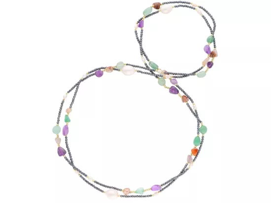 N3O57 NASZYJNIK MIX KAMIENI HEMATYT PERŁA NATURALNA I KRYSZTAŁKI